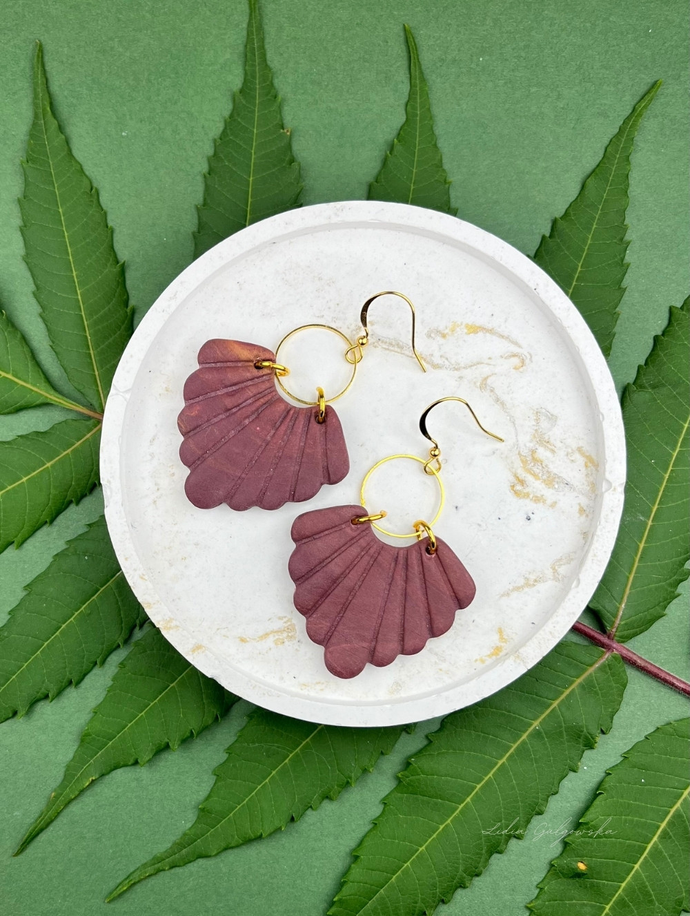 Kolczyki Liść  Alocasia z Polymer Clay i Hipoalergicznej Stali Szlache
